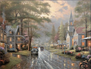 Hometown Evening Thomas Kinkade Oil Paintings